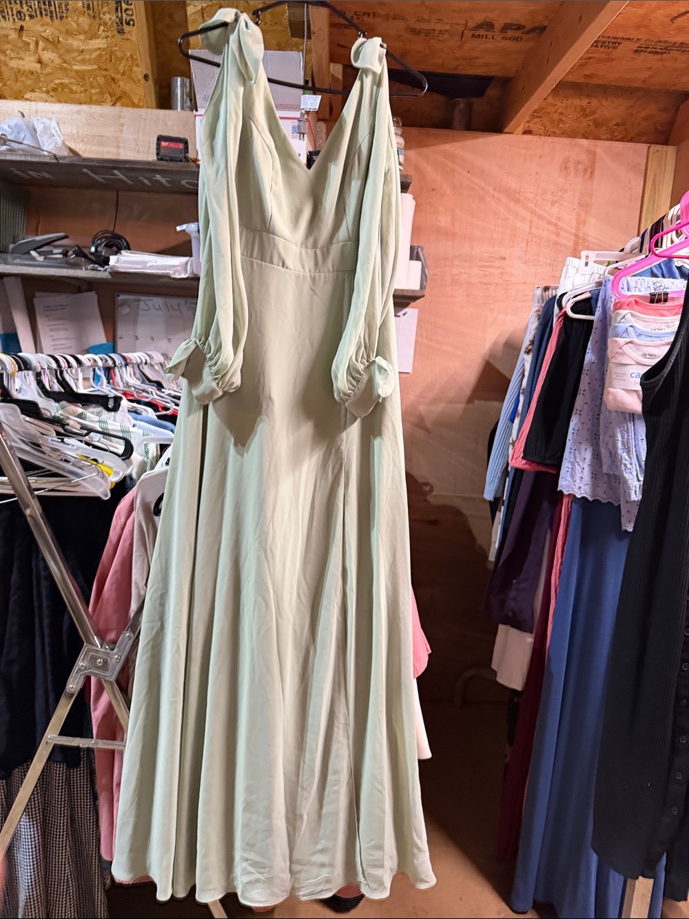 Ever Pretty Sage Green V-Neck Tie-Shoulder Wedding Guest Maxi Dress